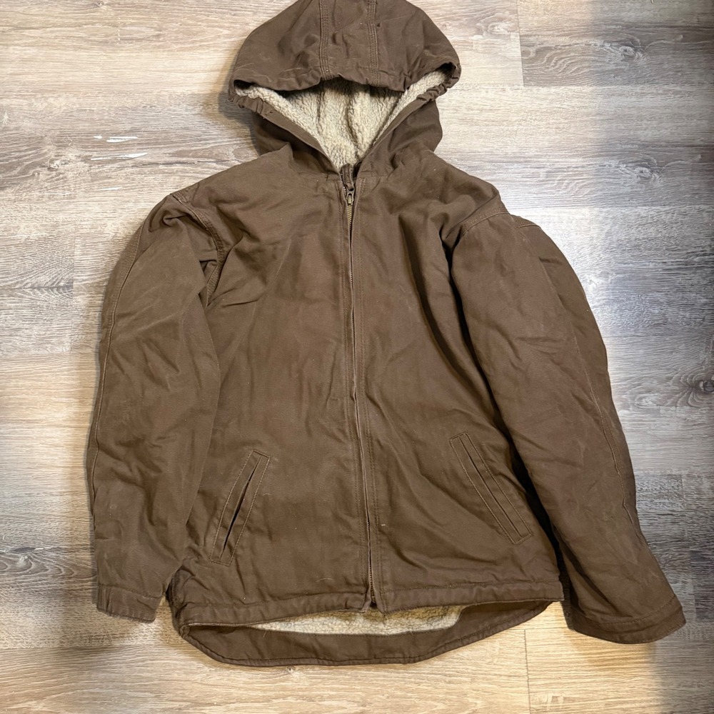 Blue Mountain Kids Large Brown Canvas Sherpa Lined Hooded Work Jacket Coat